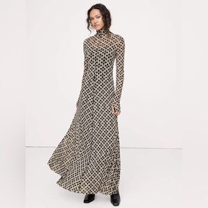 Mesh Long-sleeve Maxi Dress